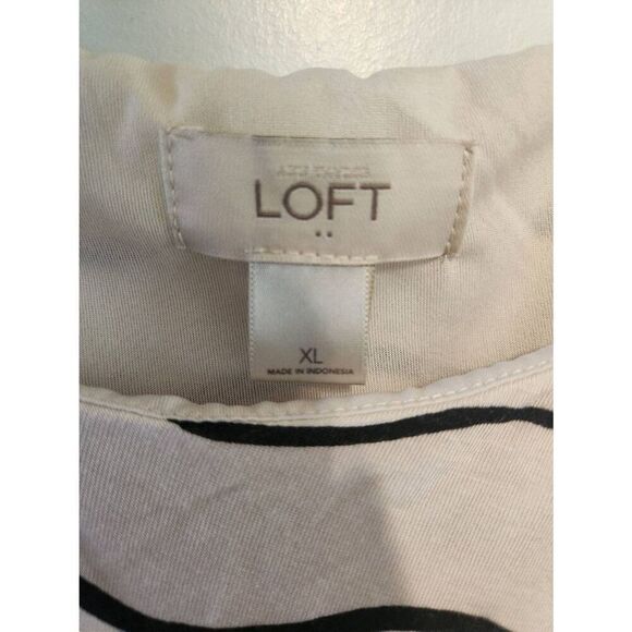 Ann Tyor Loft Ivory Blck Wave Striped Side Rushed Sleeveless Sheath Knit Dress - Picture 2 of 4